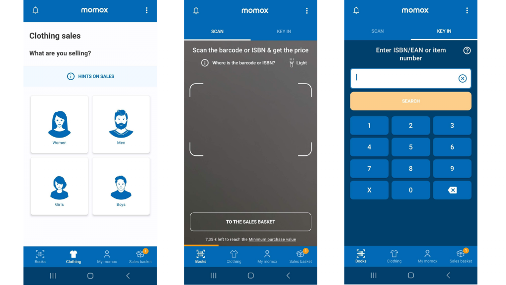 sell and donate your stuff_different screenshots of the momox app