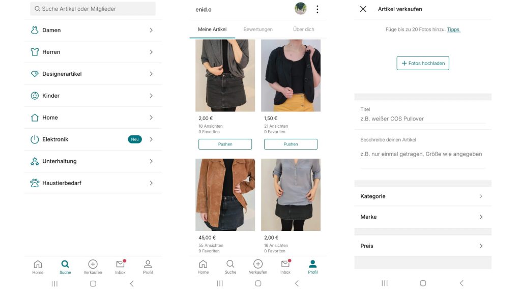sell and donate your stuff_different screenshots of the vinted app