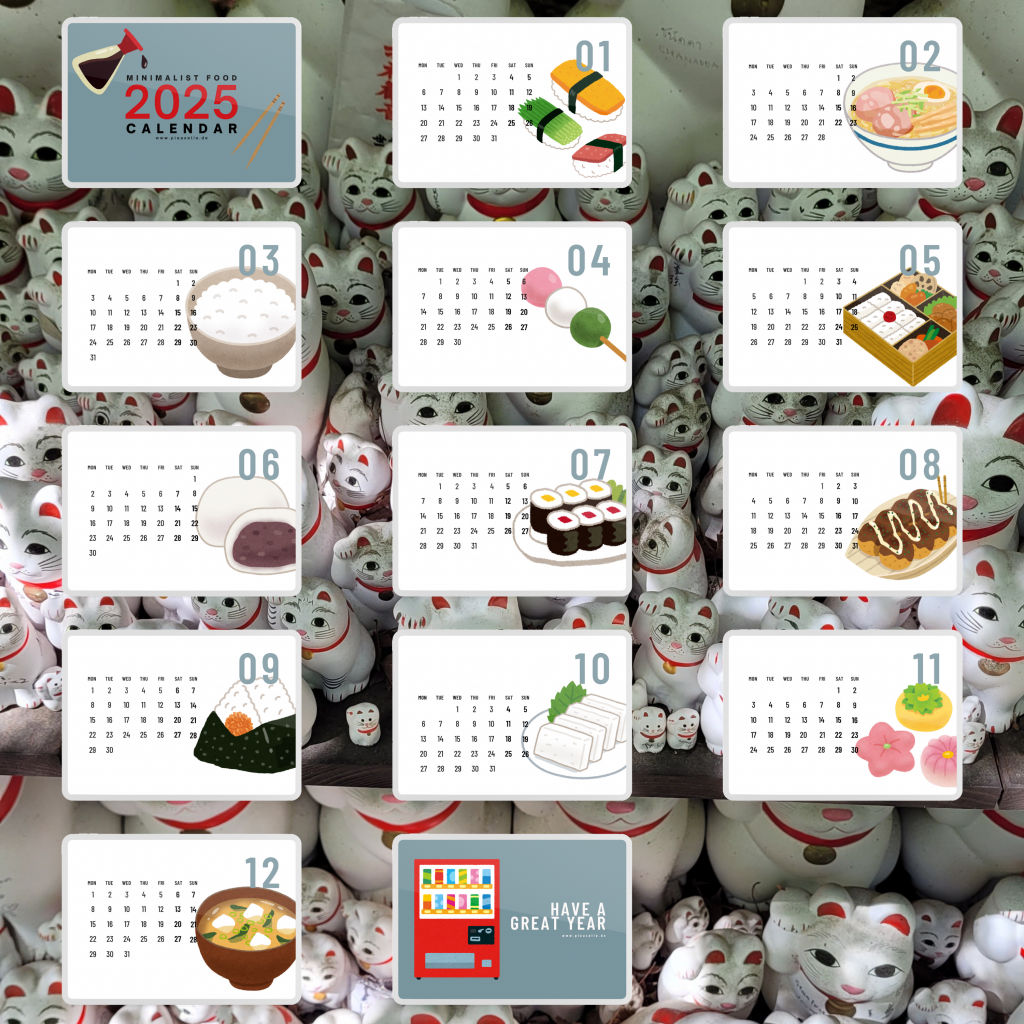 minimalist food calendar 2025 overview of all pages